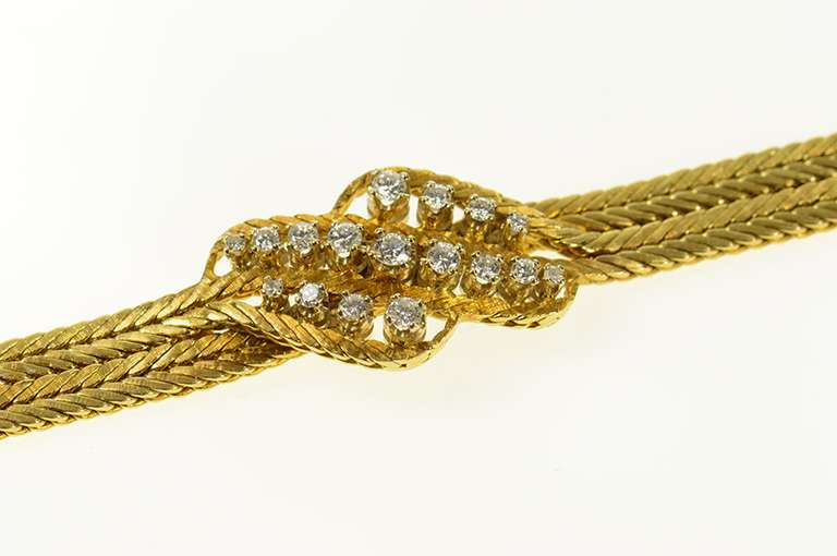 14K Yellow Gold 0.69 Ctw 1940's Diamond Wave Statement Bracelet
