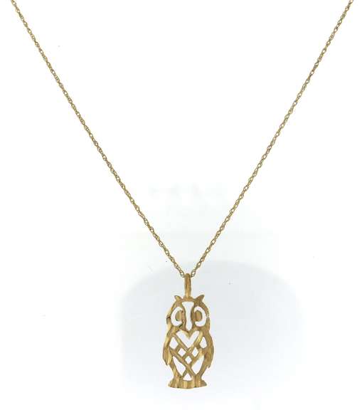 Handsome Yellow Gold Owl Pendant on Chain
