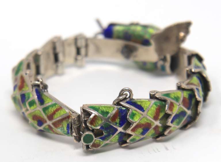 Vintage Sterling Silver Mexico Enamel Snake Bracelet