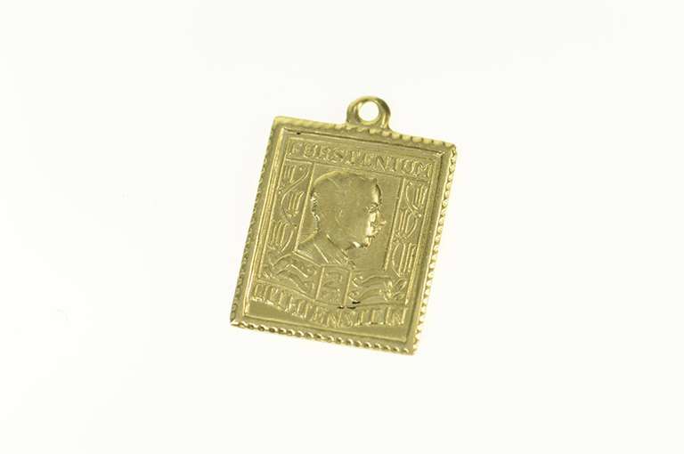 14K Yellow Gold Furstentum Liechtenstein Stamp Ornate Charm/Pendant