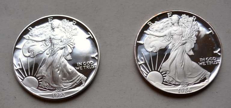 1986 S & 1993 Proof  Silver Eagles W Box And Papers