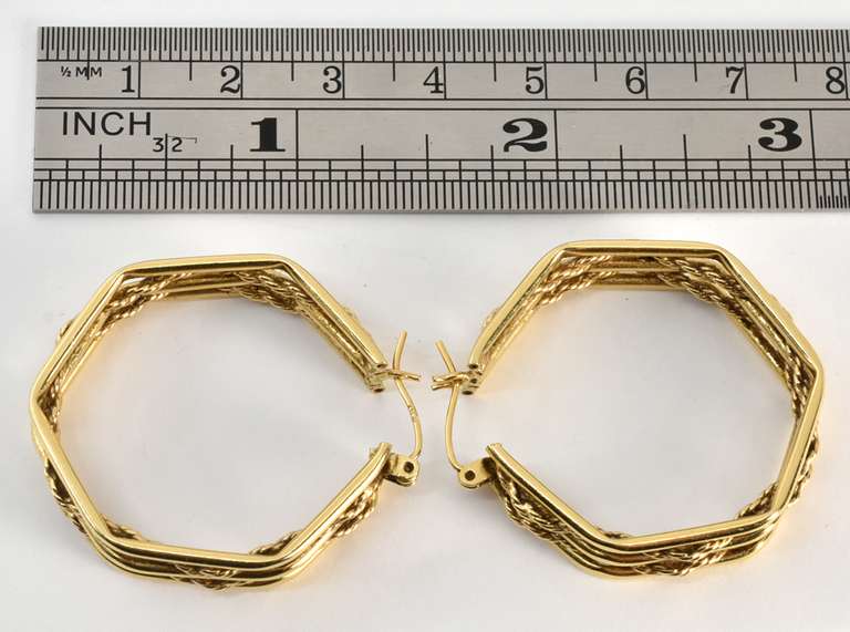 Fashionable Hexagonal Hoop Gold Earrings