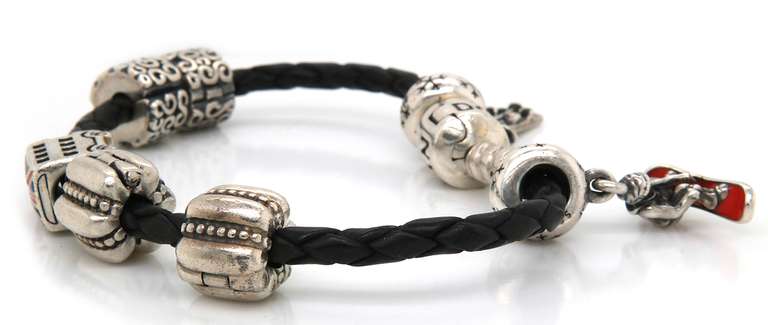 Playful Group of Pandora Charms with Leather Bracelet