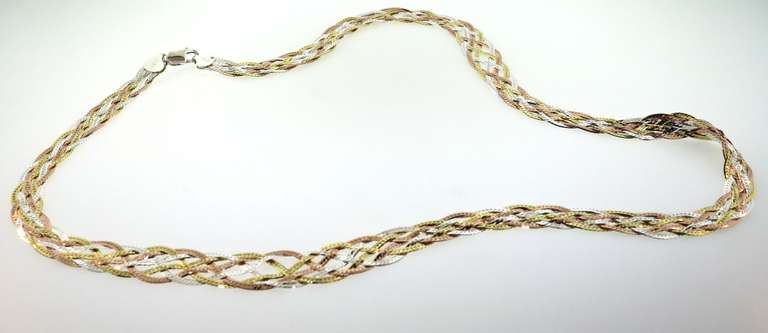 Marvelous White & Gold Italian Sterling Silver Braid Chain Necklace