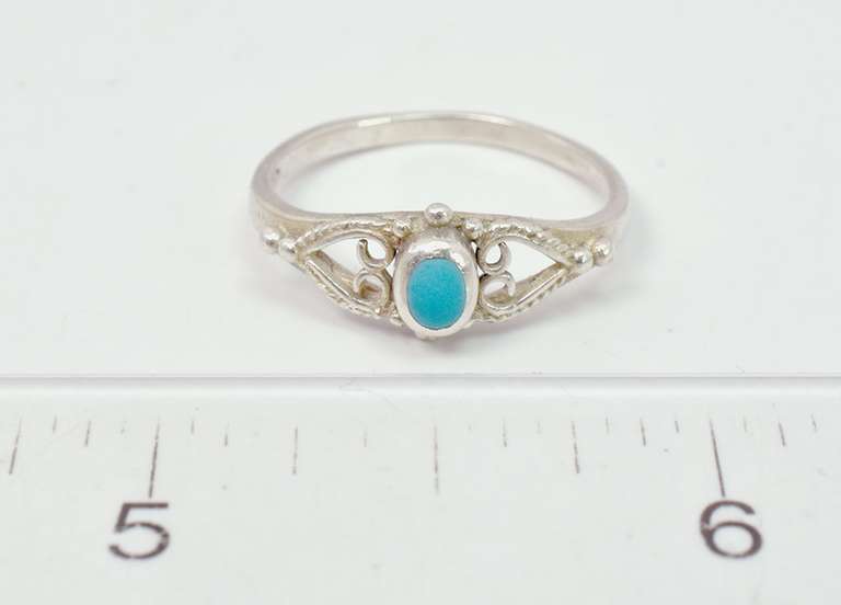Dainty Heart Design Sterling Silver Ring with Center Turquoise