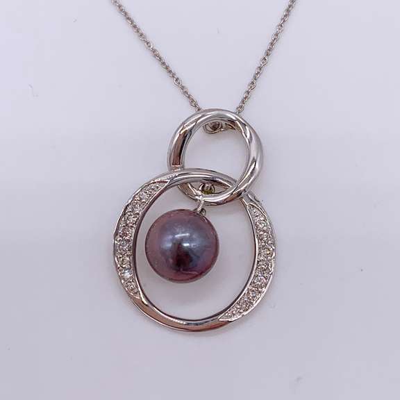 14kt Gold, Black Pearl, & Diamond Pendant Necklace