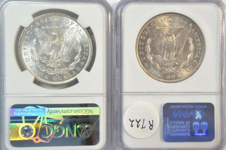 Near Gem BU 1884-O & 1887 Morgan Silver Dollars. NGC MS64