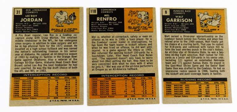 3 - 1971 Dallas Cowboys Greats Football Cards