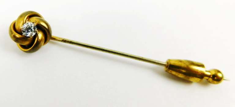 Antique Gold Filled Love Knot Stick Pin with Diamond