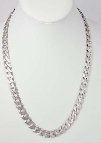 Heavy Sterling Silver Curb Link Chain Necklace.