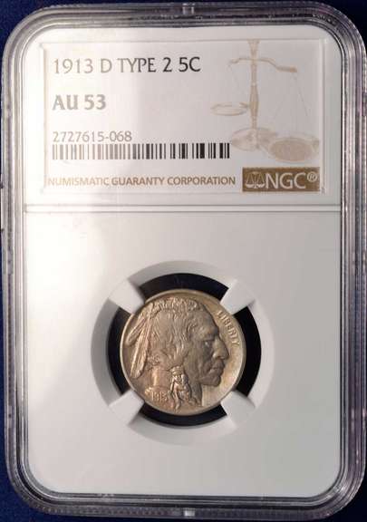 1913-D Buffalo Nickel Type 2 NGC AU53