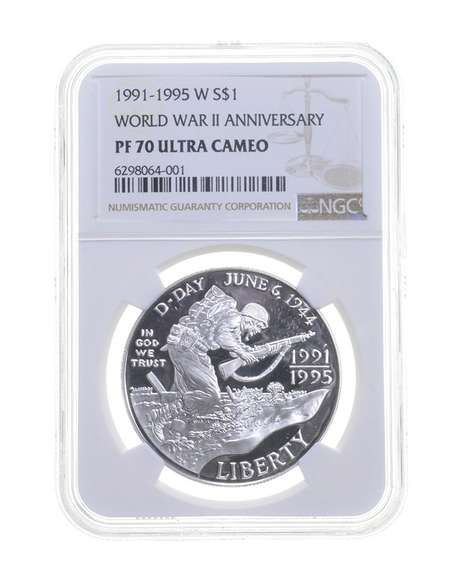 PF70UCAM 1991-1995-W World War II Commemorative Silver Dollar NGC
