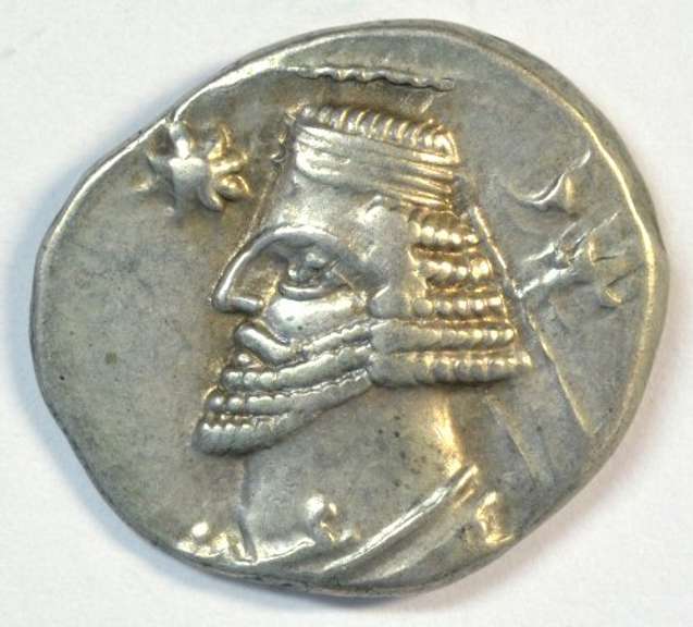 Super Orodes II Parthia Silver Drachm, stars on obv, 57-38 BC