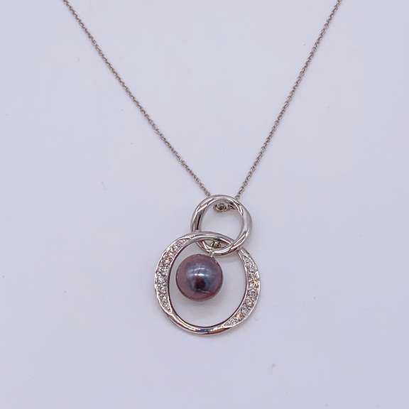14kt Gold, Black Pearl, & Diamond Pendant Necklace