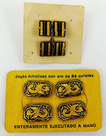 2 Pairs of Early Damascene Cuff Links, Never Worn