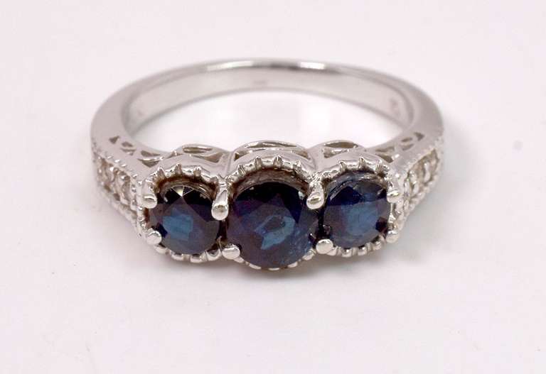 Spectacular Sapphires in 14k White Gold Ring
