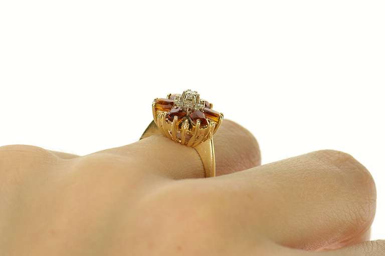 14K Yellow Gold Spessartite Garnet Diamond Halo Cocktail Ring