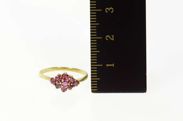 14K Yellow Gold Squared Ruby Cluster Classic Statement Ring