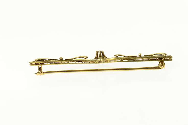 14K Yellow Gold Art Deco Diamond Ornate Filigree Bar Pin/Brooch