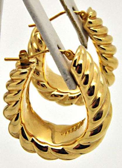 LADIES 14 KT YELLOW GOLD WAVE DESIGN LOOP EARINGS.