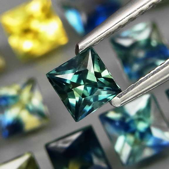 Unheated! 5.02ct princess cut Australian Sapphire set