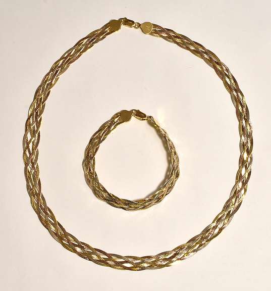 Sparkling Bi-Color Sterling Necklace & Bracelet