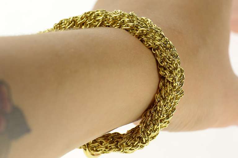 18K Yellow Gold Bvlgari Designer Woven Braid Chain Bracelet