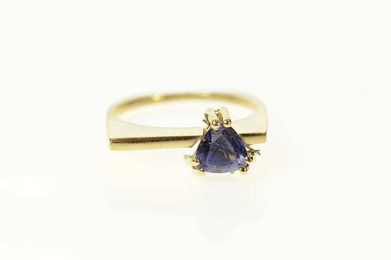 14K Yellow Gold Trillion Iolite Squared Stackable Statement Ring
