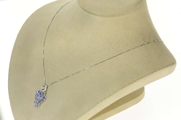 10K White Gold Pear Tanzanite Diamond Cluster Heart Pendant