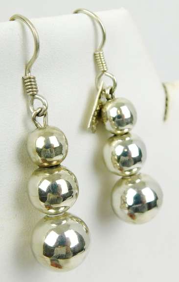 Long Sterling Triple Ball Earrings