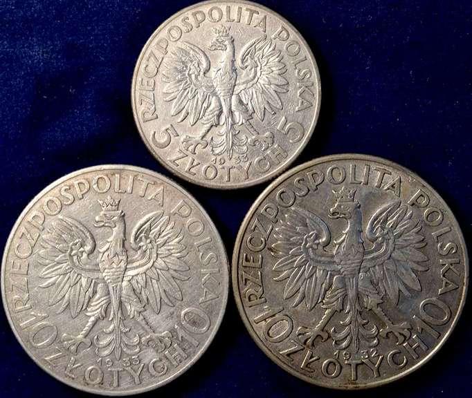 Lot Of 3 Polish Silver Coins, Circulated.