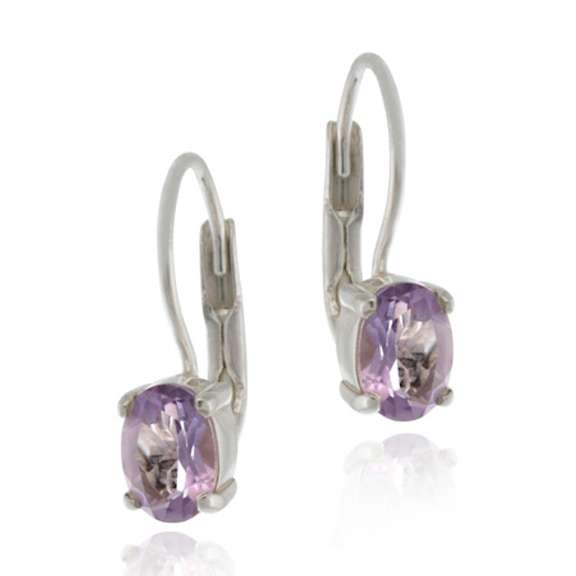 Sterling Silver Amethyst Oval Lever-Back Earrings