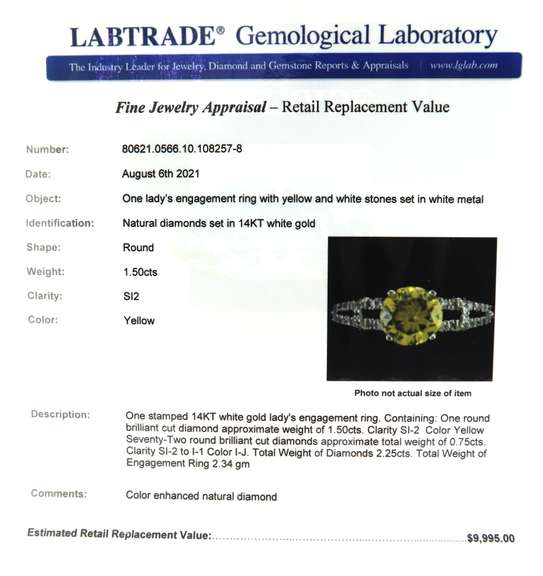 Sepctacular White Gold Irradiated Yellow Diamond Engagement Ring
