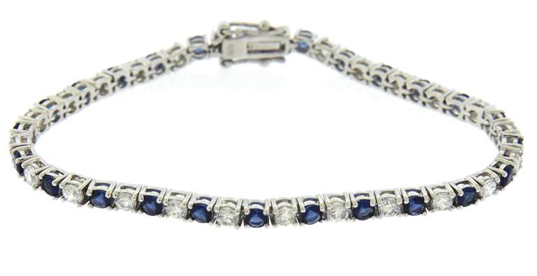 Sterling Silver Blue and White Stone Tennis Bracelet