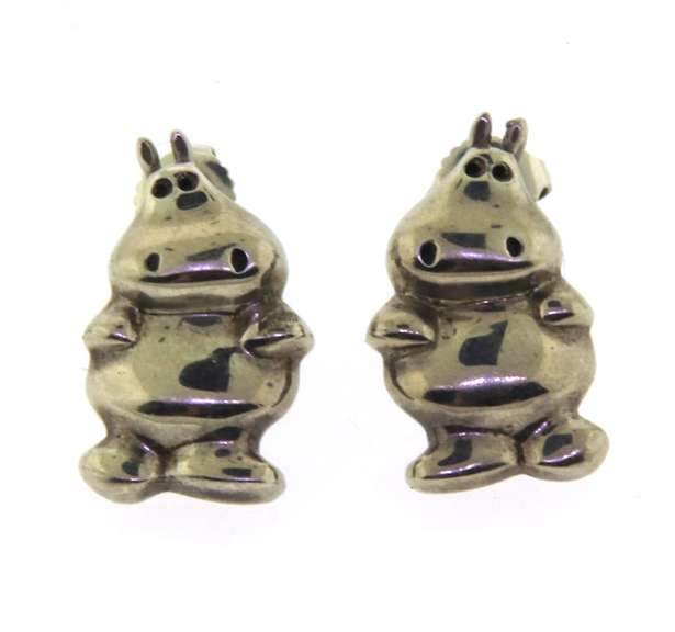 Sterling Silver Hippo Stud Earrings