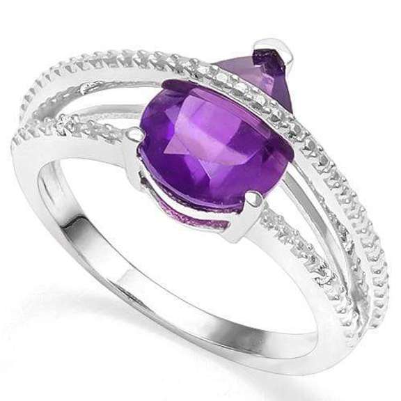 925 STERLING SILVER PR 8*10 MM 2CT AMETHYST & DIAMOND WOMEN RING