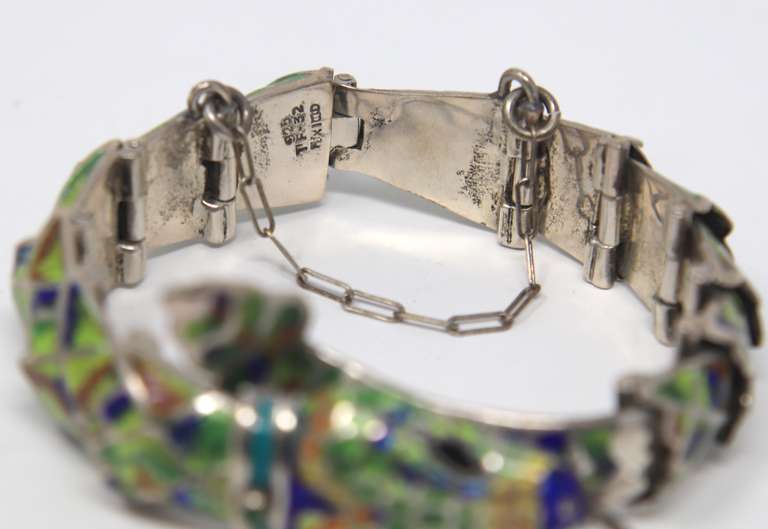 Vintage Sterling Silver Mexico Enamel Snake Bracelet