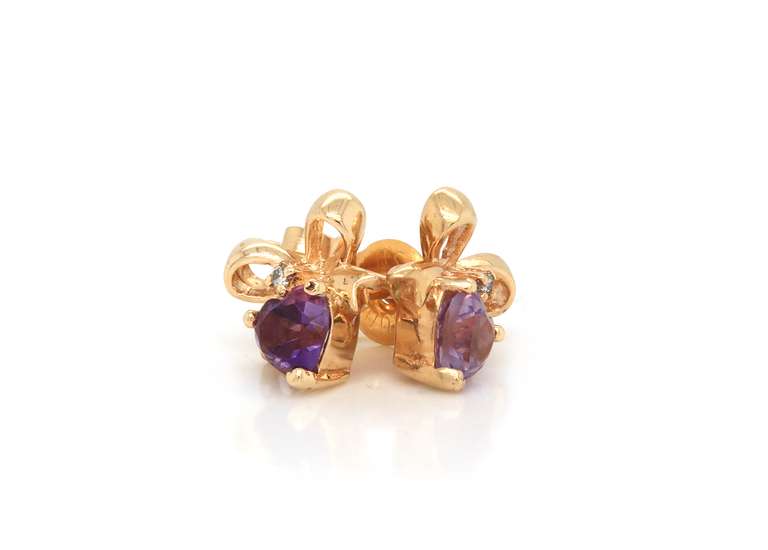 Fabulous Yellow Gold Amethyst Bow Earrings