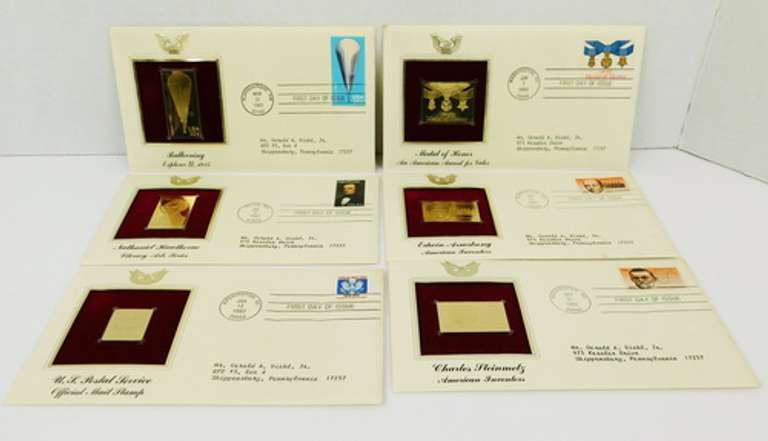 6 1983 1st Day Covers & 22KT Gold Replica Stamps