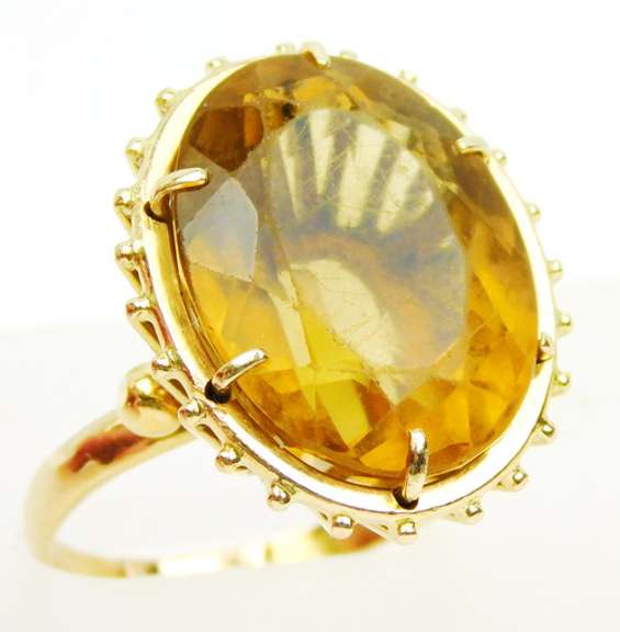 Vintage 18K Gold Ring with Huge Citrine, Size 10