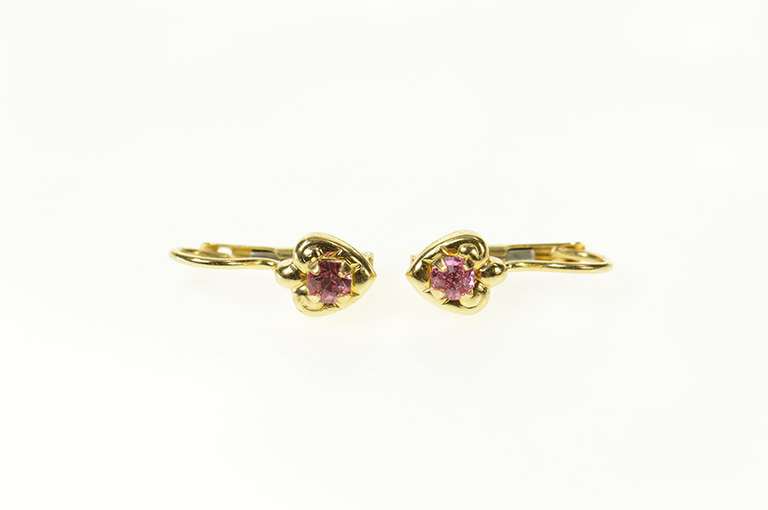 14K Yellow Gold Sim. Pink Sapphire Heart Dangle Lever Back Earrings