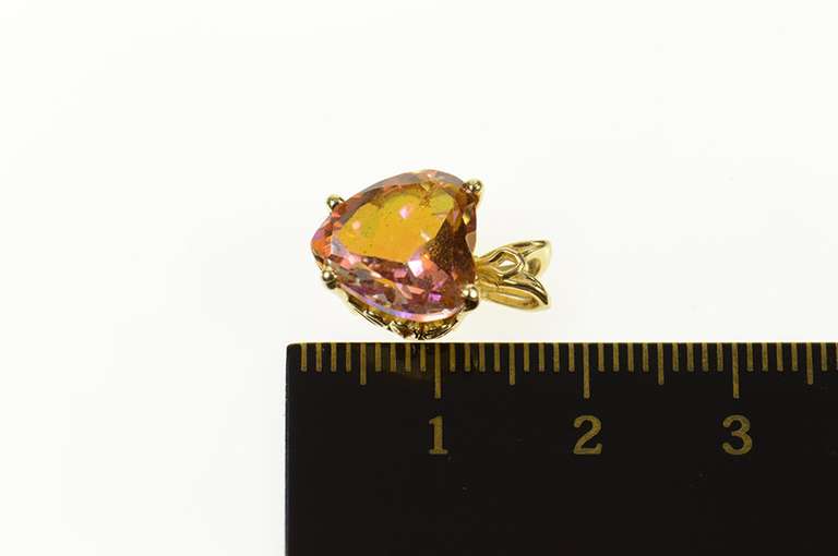 14K Yellow Gold Peach Mystic Topaz Heart Solitaire Pendant