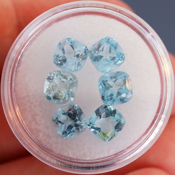 Matched! 6 piece 7.42ct full fire sky blue Topaz set