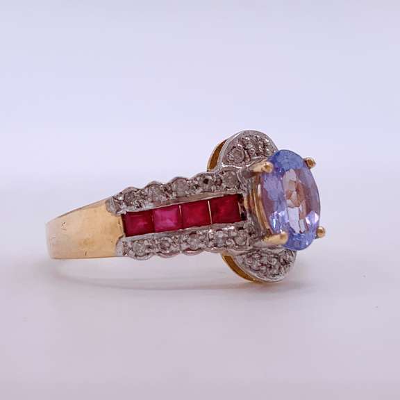 10kt Gold, Tanzanite, Ruby, & Diamond Cocktail Ring