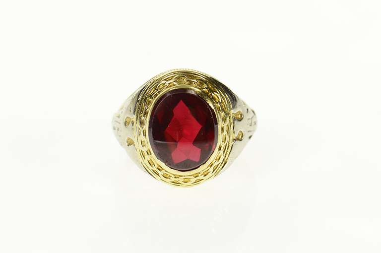 14K Yellow Gold 1930's Two Tone Syn. Ruby USN Naval Service Ring