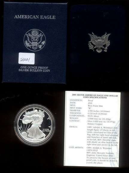 3 Diff. Superb Gem Cameo Proof Silver Eagles. Box/COA