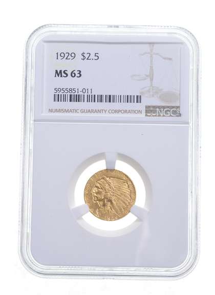 MS63 1929 $2.50 Indian Head Gold Quarter Eagle - Graded NGC