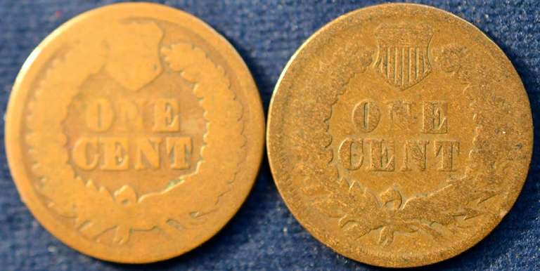 Lot Of 2 Indian Head Cents L & No L Bronze.
