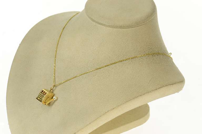 14K Yellow Gold Articulated Pearl Slot Machine Vegas Charm/Pendant