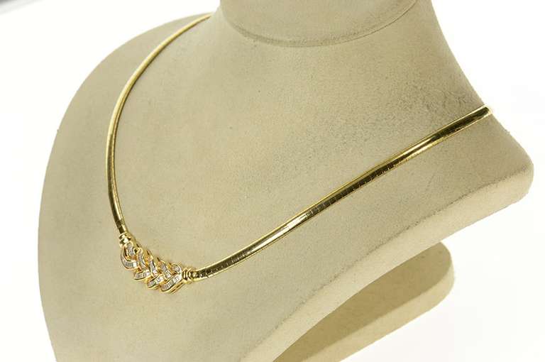 14K Yellow Gold 1.60 Ctw Baguette Diamond Braid Omega Necklace
